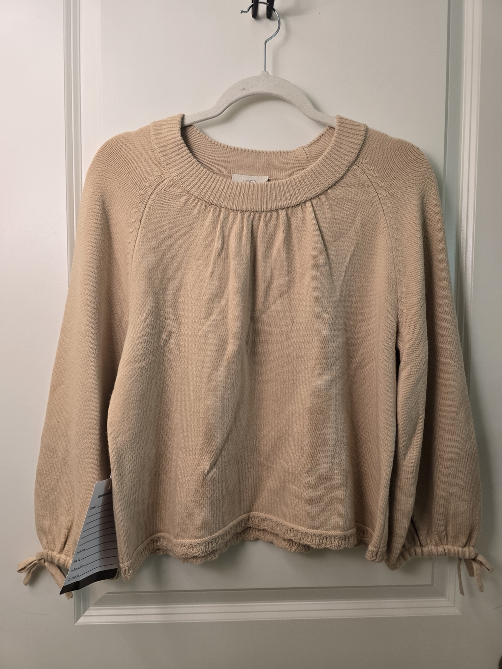 Loft Lightweight Scoop-Neck Sweater in Tan